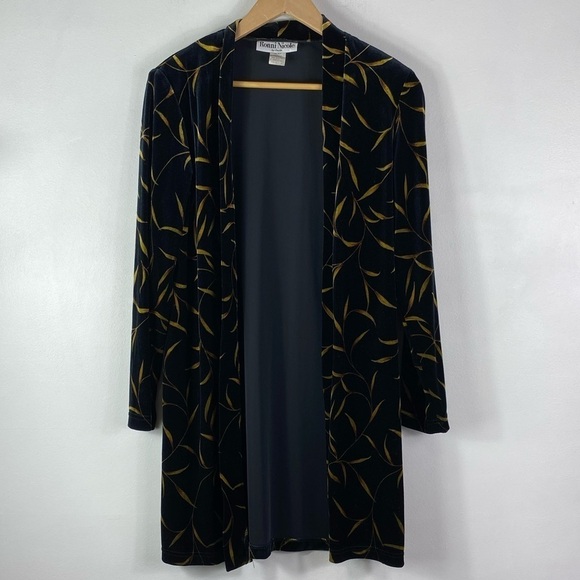 Vintage Sweaters - Velvet Open Front Long Cardigan